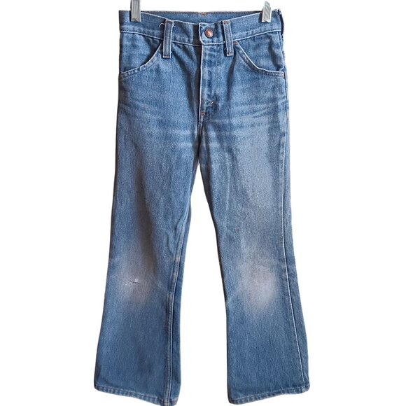 Boys 9 Slim 22x24 Vintage 70's Flare Plain Pockets Flared Denim Jeans Distressed - Picture 1 of 10